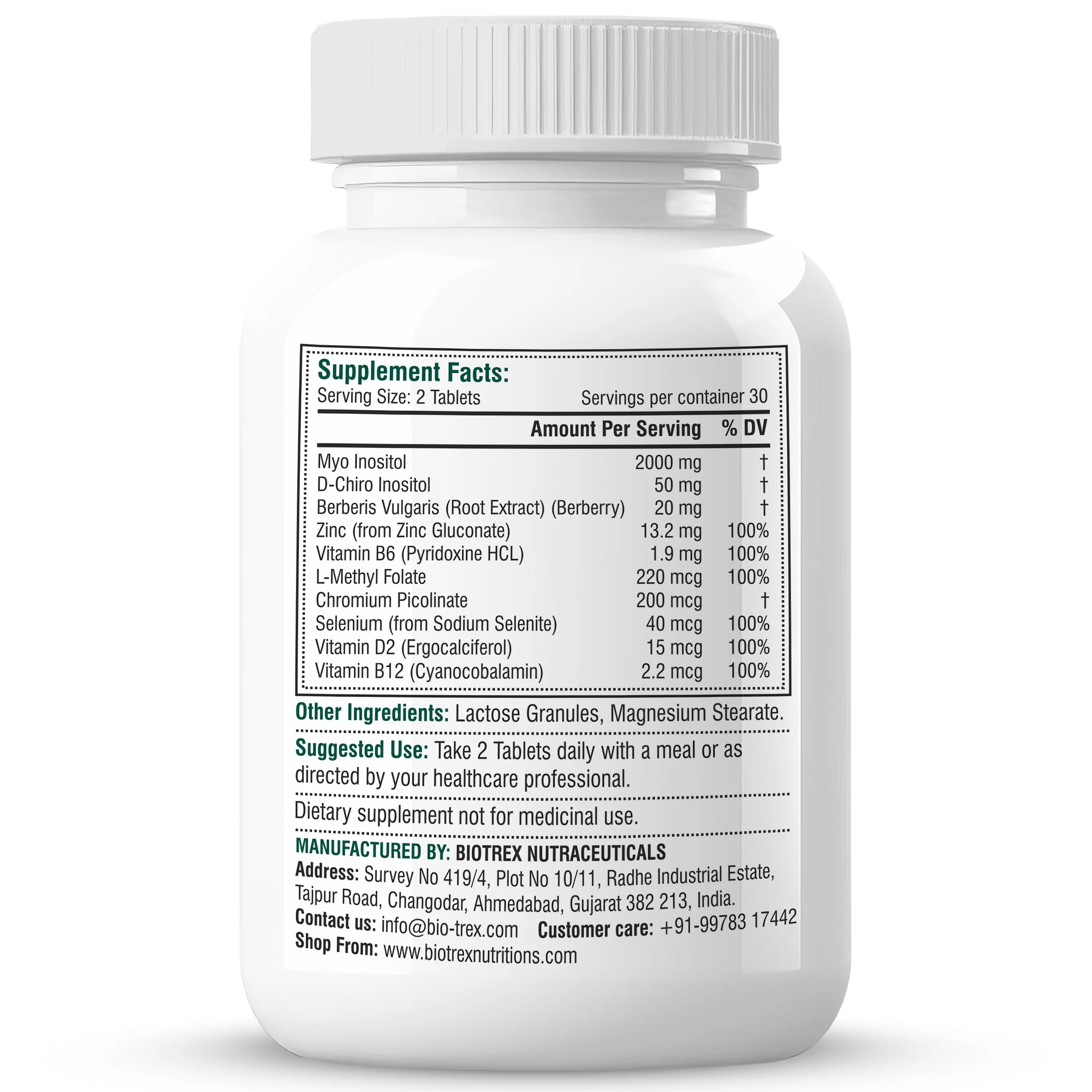 Biotrex PCOS Supplement for women With 40:1 Ratio, High Purity Pharma Grade Ingredients 2000mg Myo-Inositol to 50mg D-Chiro-Inositol - 60 Vegetarian Tablets - Image 7