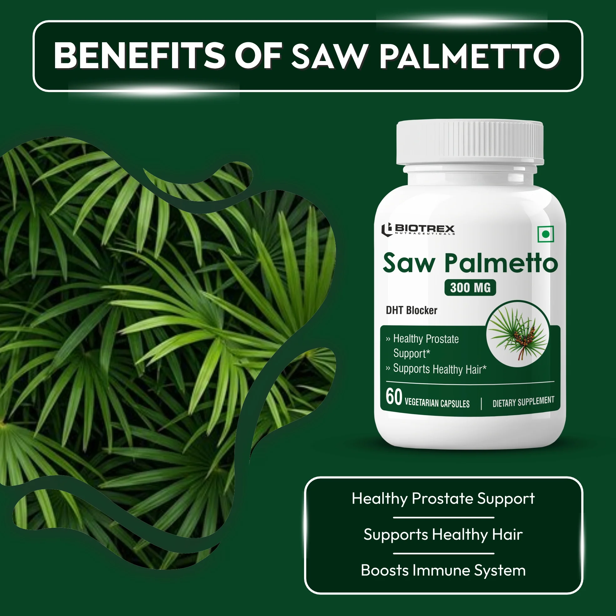 Biotrex Saw palmetto 300mg - 60 Capsules - Image 3