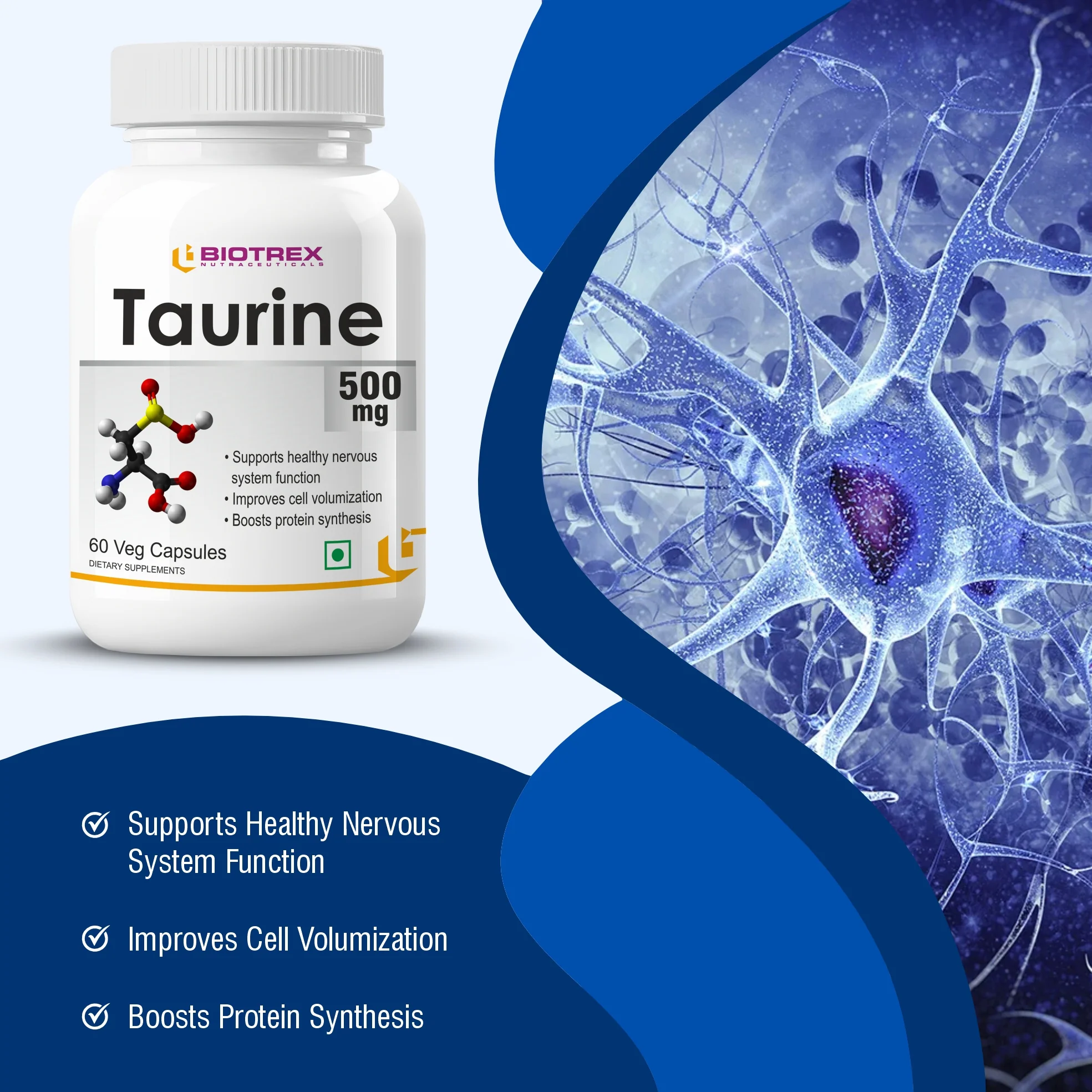 Biotrex Taurine 500mg - 60 Capsules - Image 3
