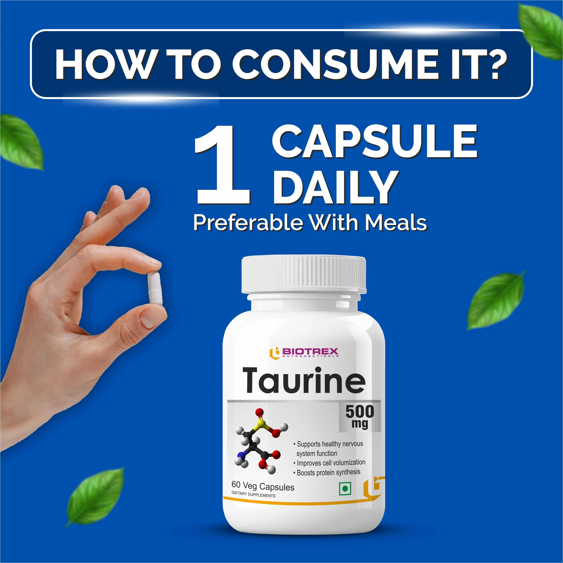 Biotrex Taurine 500mg - 60 Capsules - Image 4