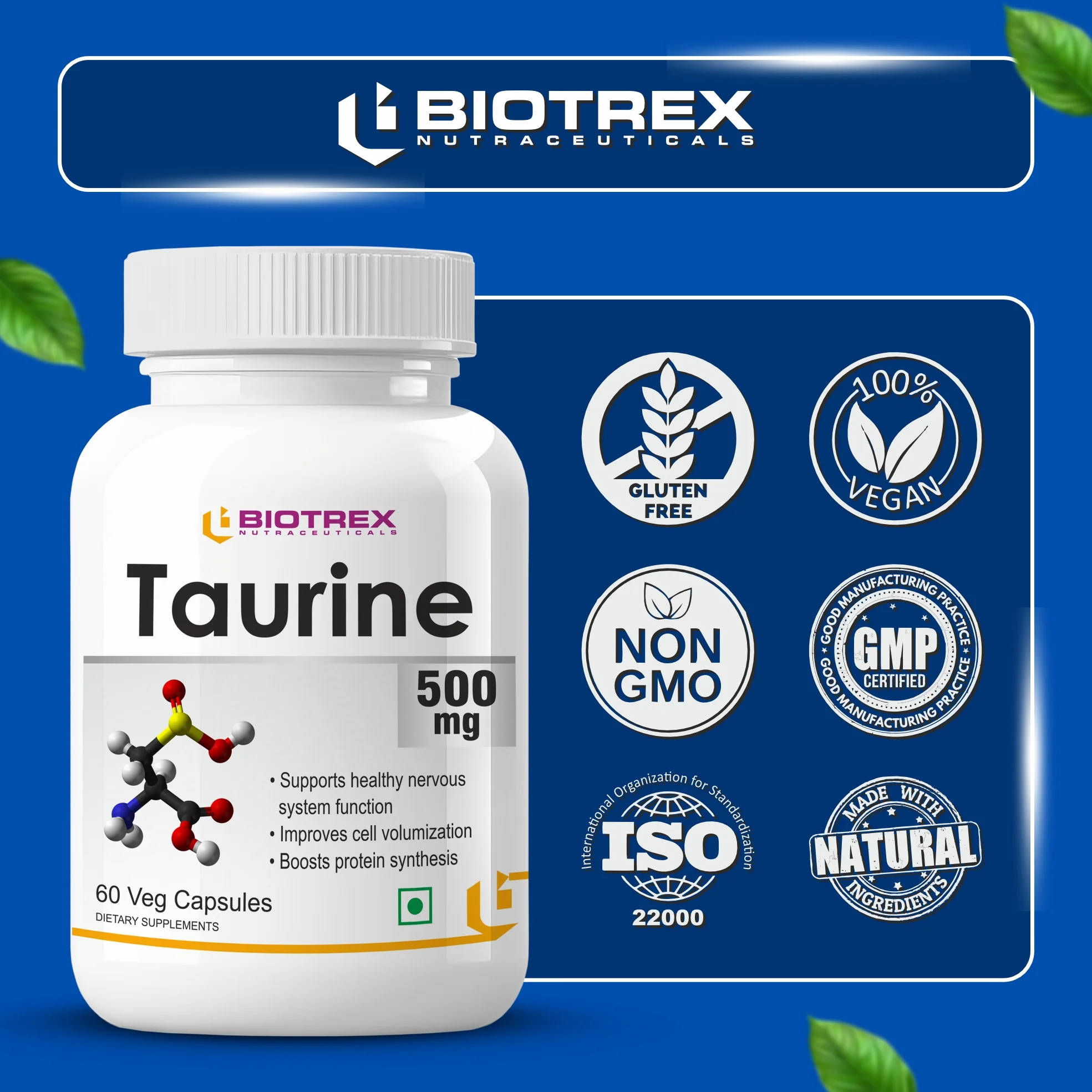 Biotrex Taurine 500mg - 60 Capsules - Image 5