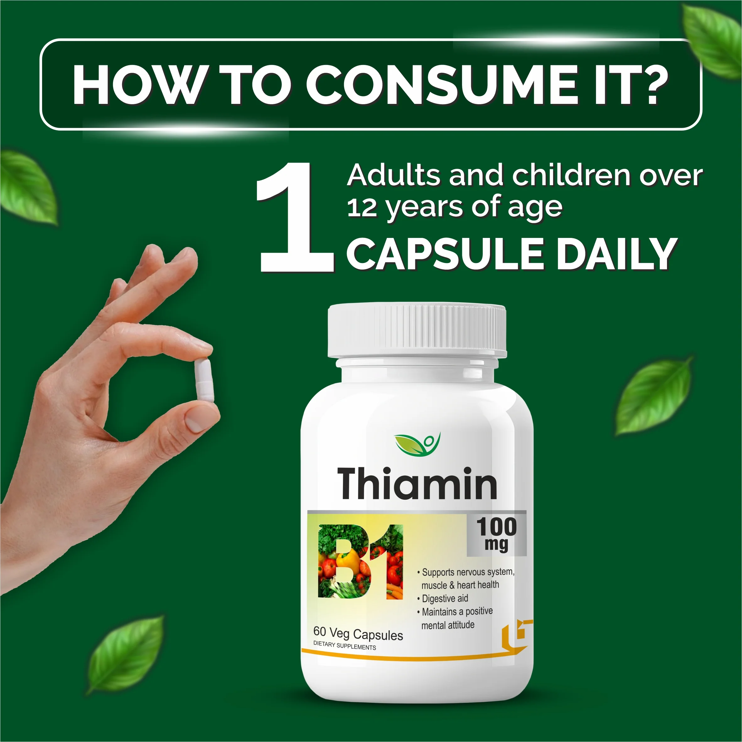 Biotrex Thiamin 100mg (Vitamin B1) - 60 Veg Capsules Energy Production, Stress Management, Cognitive Function & Antioxidant Activity - Image 4