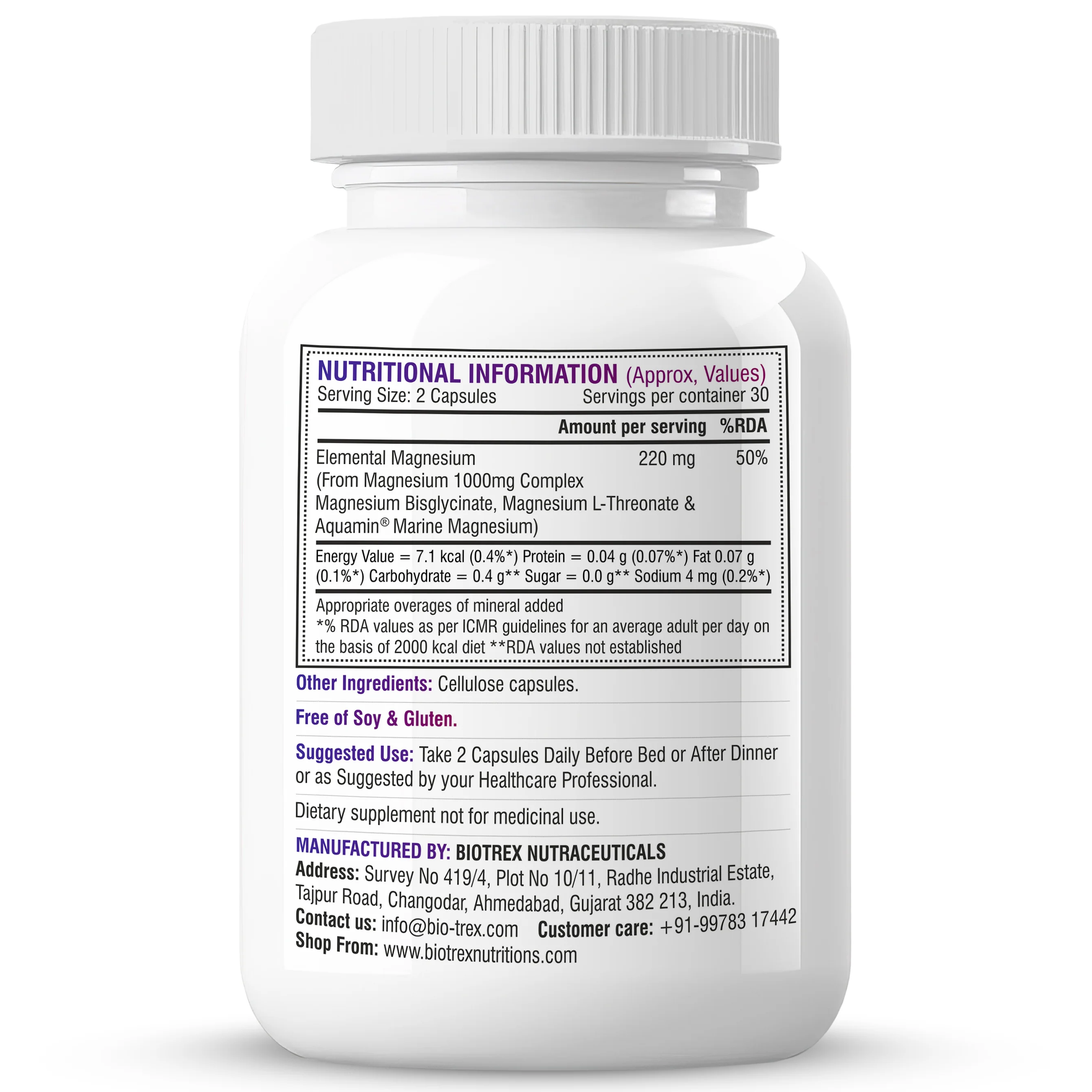 Biotrex Trio Magnesium Complex Enriched With Magnesium L- Threonate, Aquamin Citrate & Magnesium Glycinate, Highly Bioavailable Forms of Magnesium, Supports Healthy Nerve & Brain Health, Supports Healthy Sleep - 60 Veg Capsules - Image 7