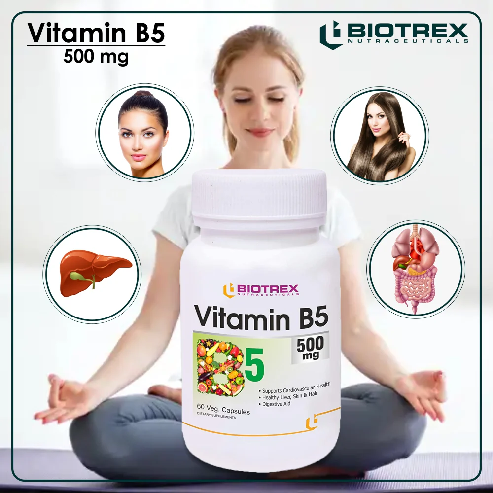 Biotrex Vitamin B5 500mg - 60 Capsules Energy Metabolism, Stress Management, Cholesterol and Lipid Metabolism - Image 5