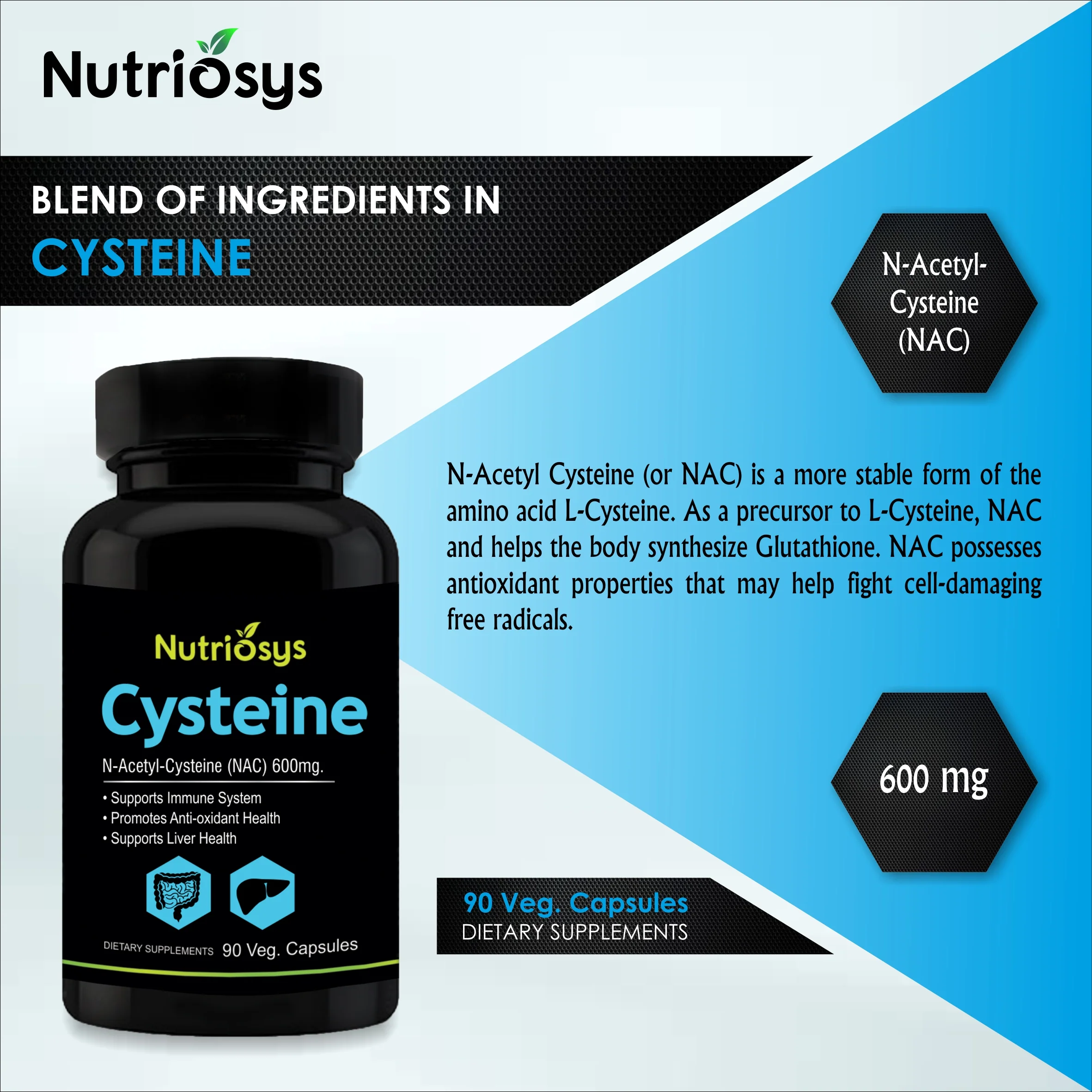 Nutriosys Cysteine 600mg - 90 Capsules - Image 4