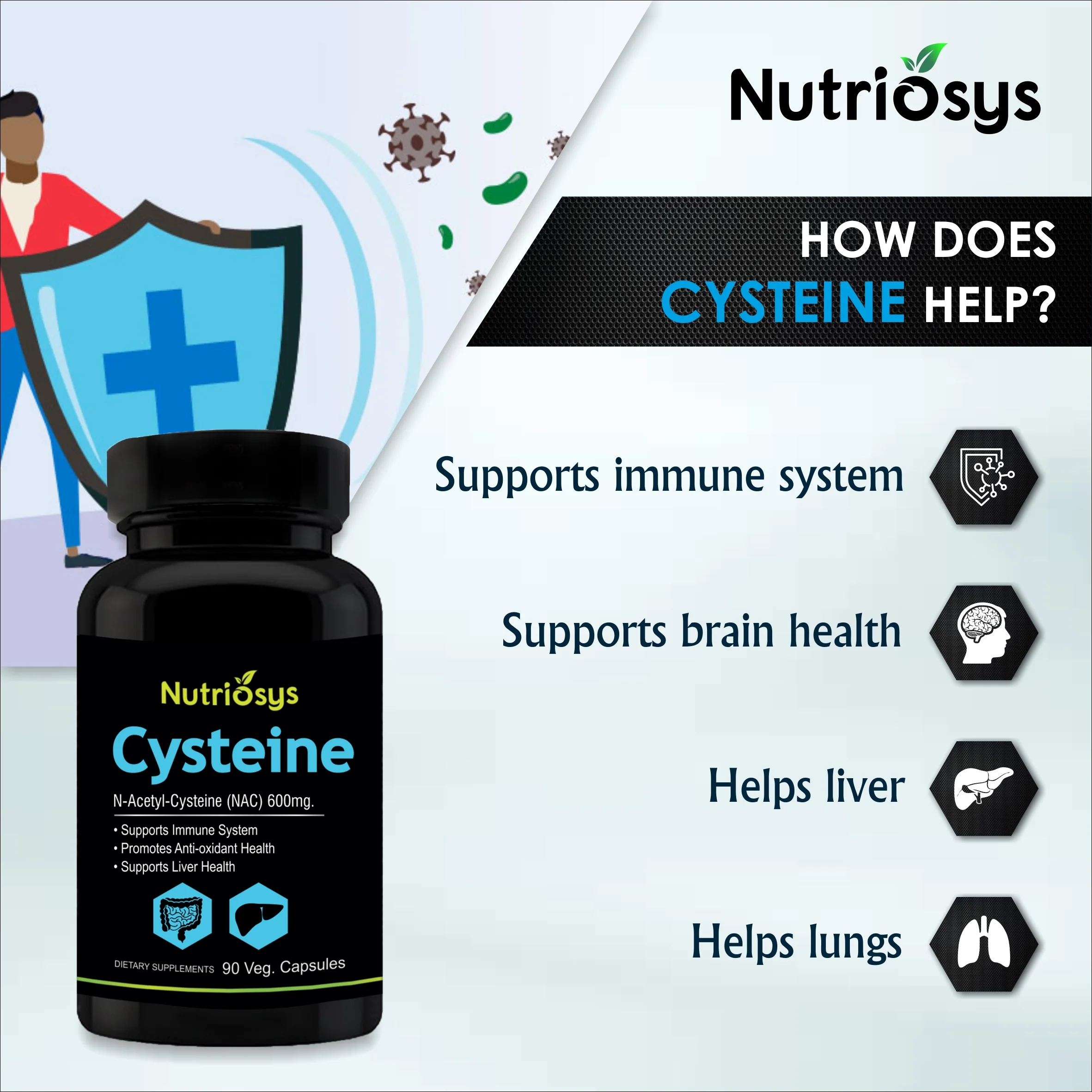Nutriosys Cysteine 600mg - 90 Capsules - Image 7