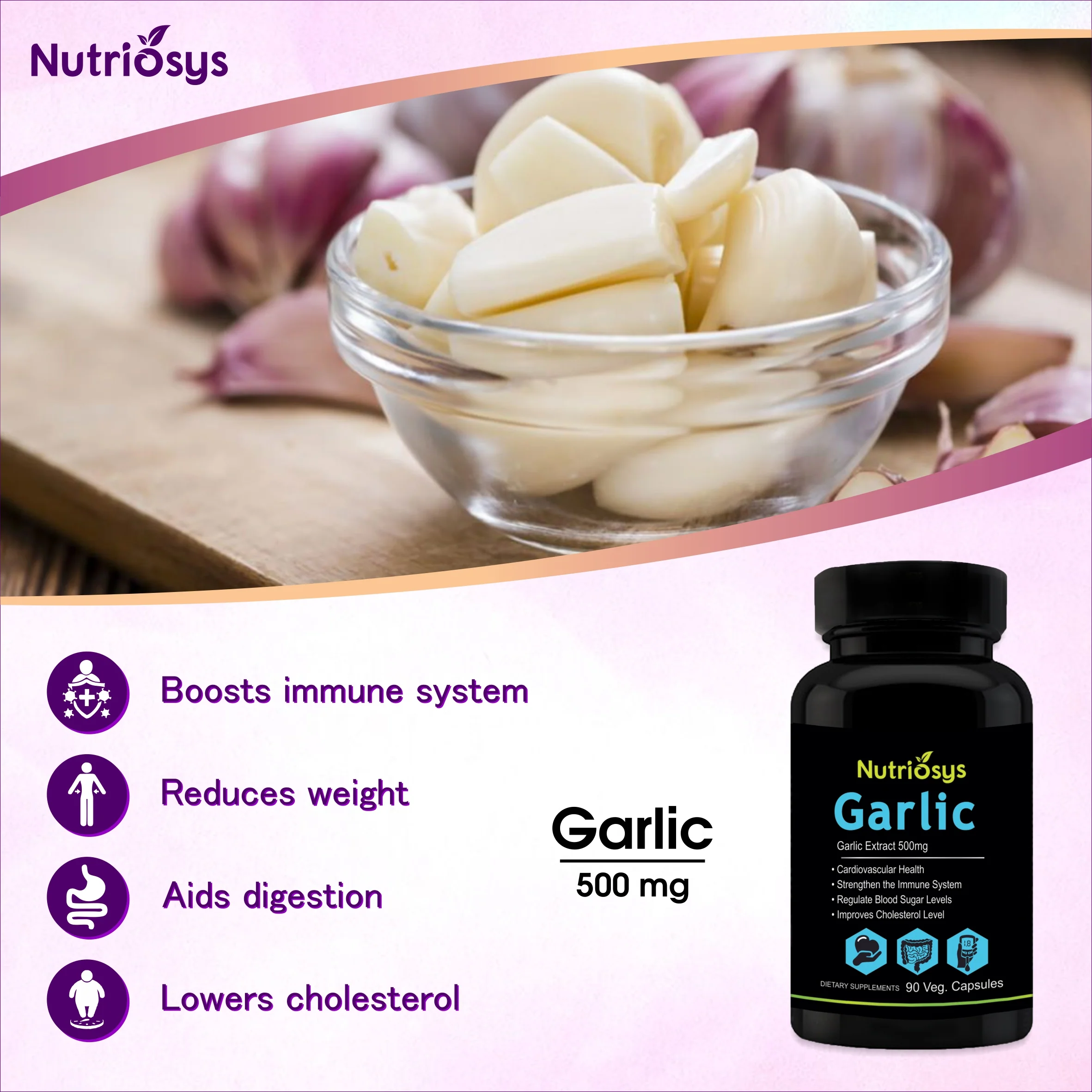 Nutriosys Garlic 500mg - 90 Capsules - Image 4