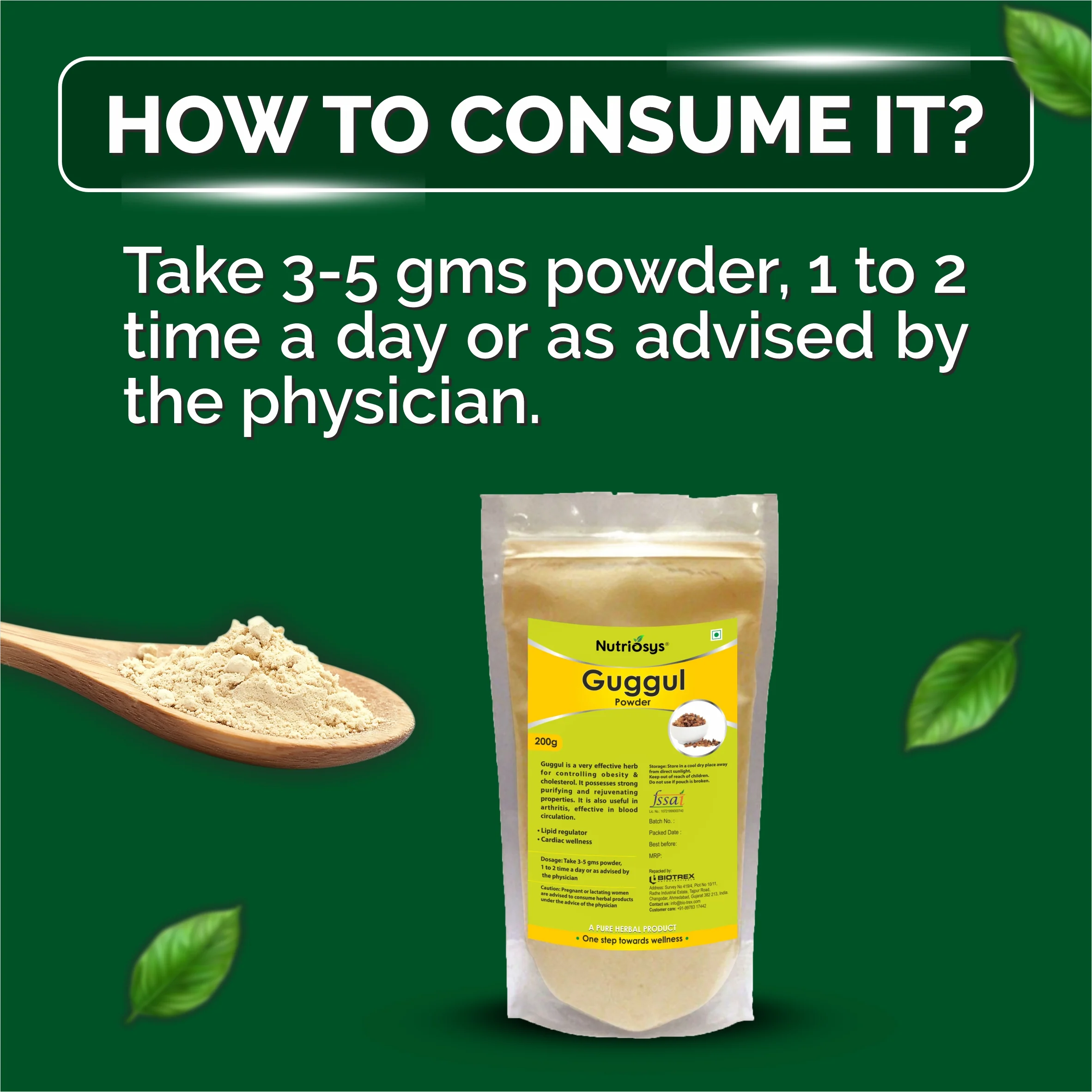 Nutriosys Guggul Herbal Powder - 200gram, Reduce Cholesterol, Helps In Weight Managment - Image 4