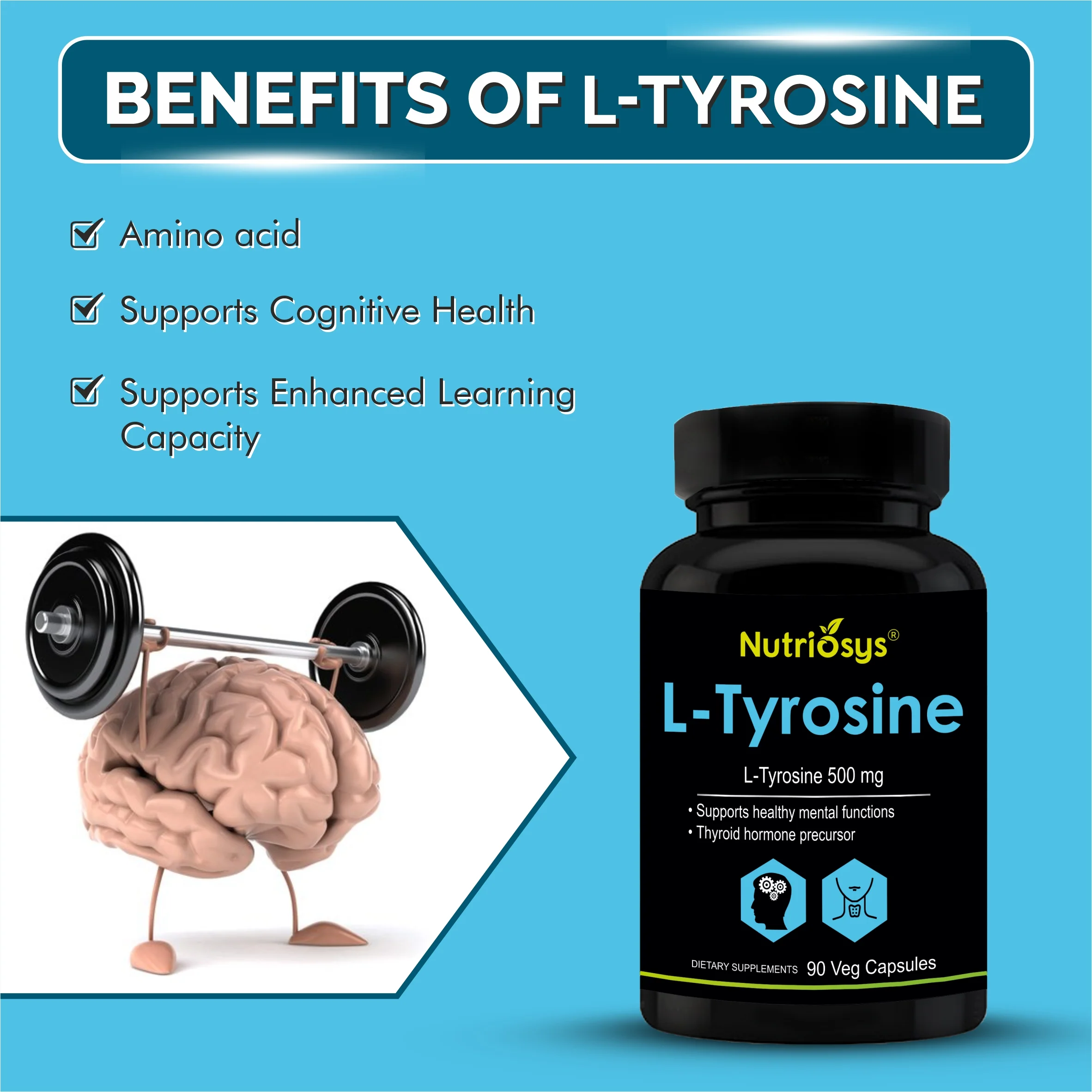 Nutriosys L-Tyrosine 500mg - 90 Capsules - Image 3